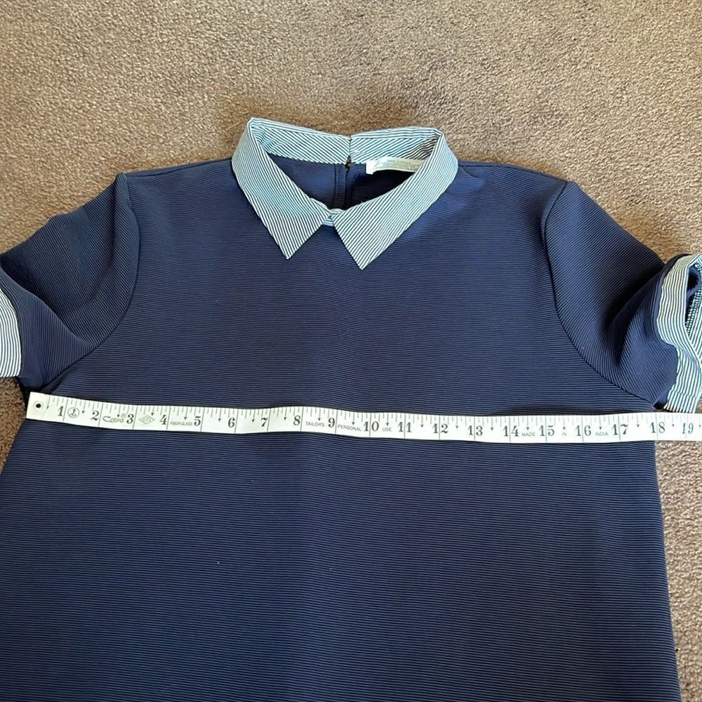Zara Collar Navy Ribbed A Line Dress - Picture 7 of 9